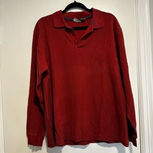 LL Bean Polo Shirt Mens Medium Red Mini Waffle Knit Casual Work Outdoor Thermal.